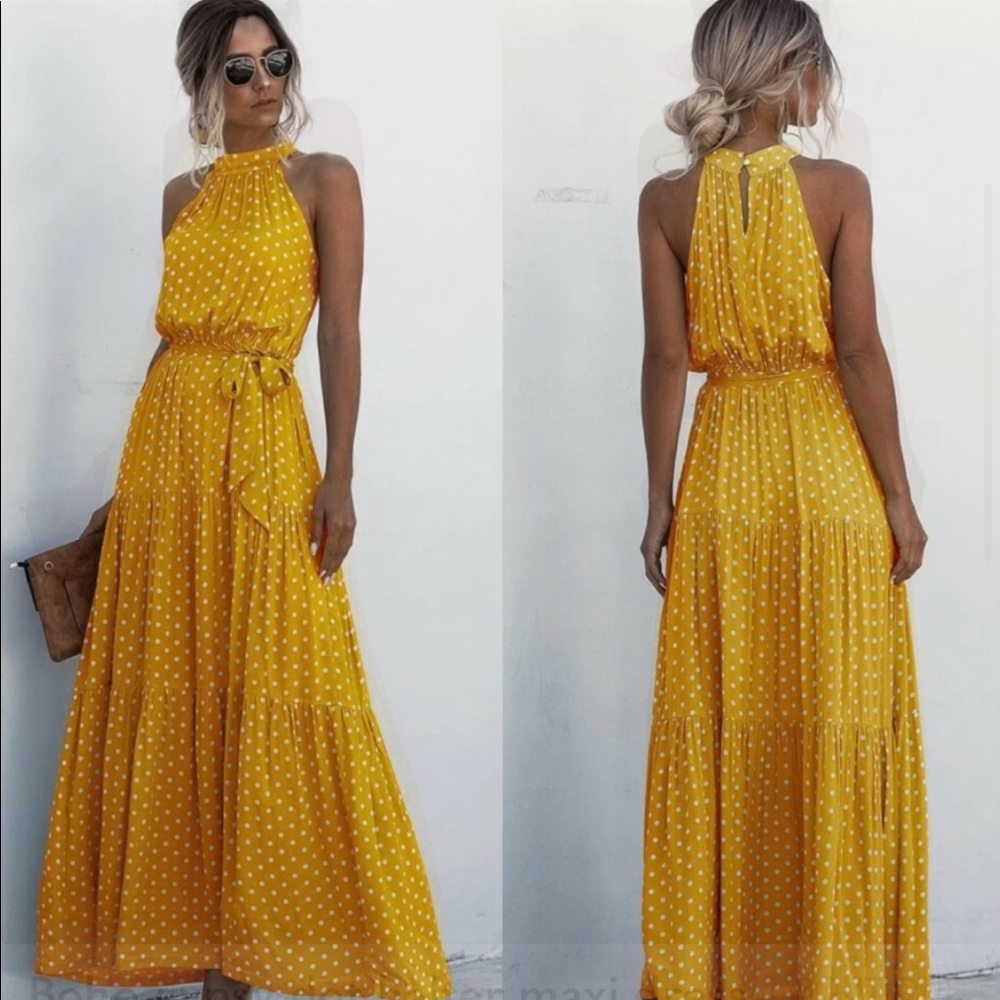 Boho Gypsy Dot Halter Maxi Dress New - Picture 4 of 4